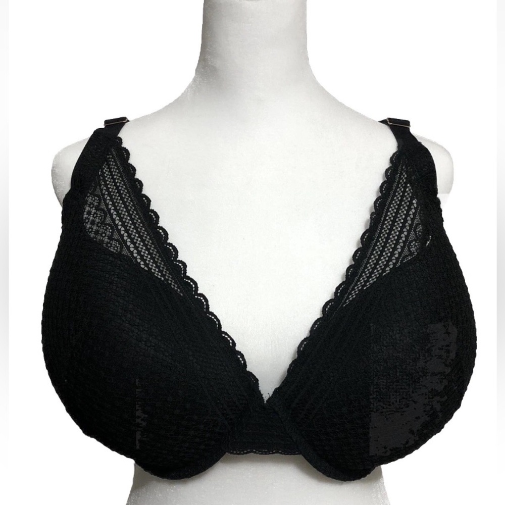 Auden 46D Womens Black Lace Plunge T-Shirt Bra Lightly Lined Demi Underwire New